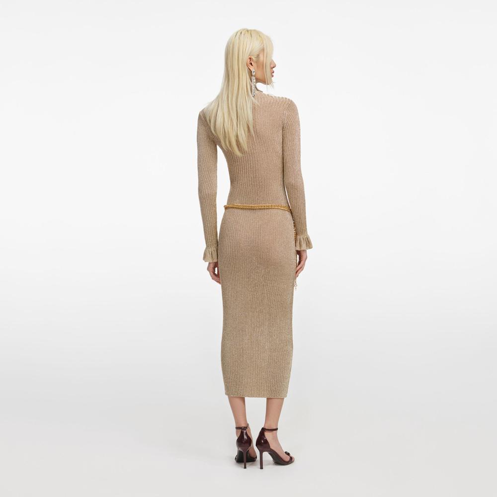 SP VIP PRICE Gold Lurex Ribbed Knit Midi Dress