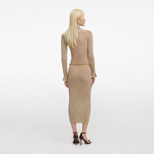 SP VIP PRICE Gold Lurex Ribbed Knit Midi Dress