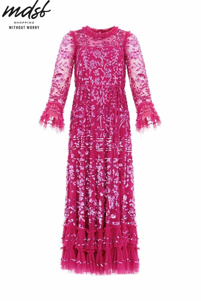 Needle & Thread CHRISTMAS SALE Celia Long Sleeve Ankle Gown - pink