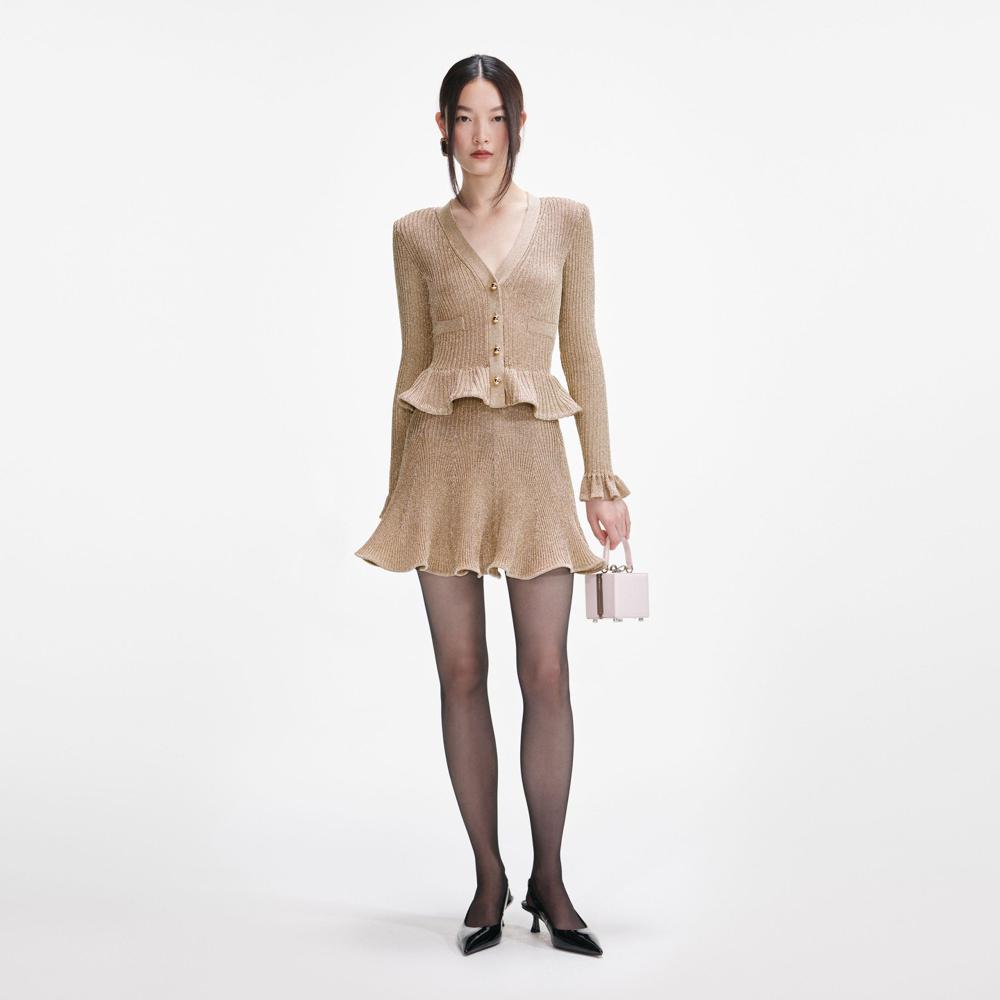 SP VIP PRICE Gold Lurex Peplum Knit Mini Dress
