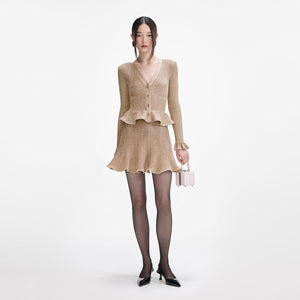SP VIP PRICE Gold Lurex Peplum Knit Mini Dress
