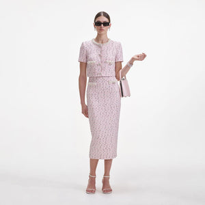 SELF PORTRAIT SS25 VIP PRICE Pink Boucle Pearl Midi Skirt