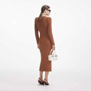 SELF PORTRAIT SS24 Brown Textured Knit Midi Dress