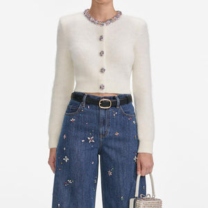 SP VIP PRICE Cream Embellished Trim Cardigan