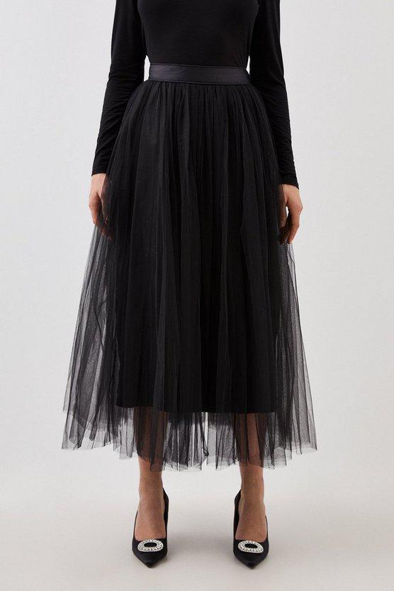 Karen Millen UK SALE Lydia Millen Tulle Woven Maxi Skirt - black