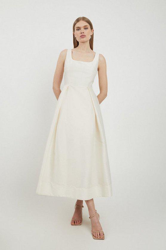 Karen Millen UK SALE Lydia Millen Taffeta Full Skirt Tailored Midi Dress - cream