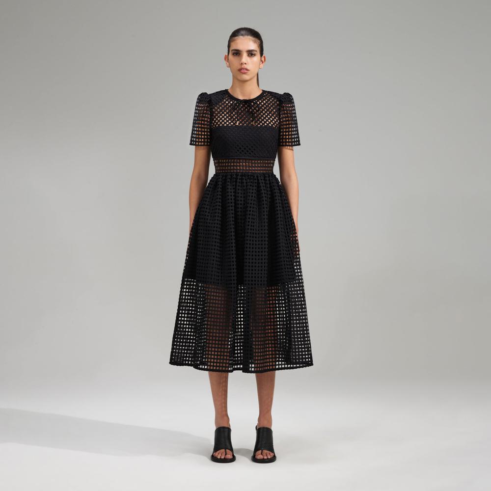 SELF PORTRAIT BLACK FRIDAY SALE Black Grid Lace Midi Dress