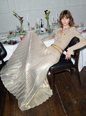 SP VIP PRICE Gold Lurex Ribbed Knit Maxi Dress
