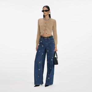 SP VIP PRICE Blue Embellished Wide Leg Jeans