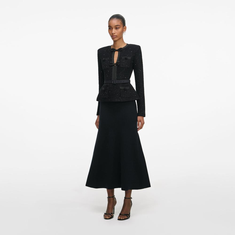 SP VIP PRICE Black Sequin Knit Tailored Midi Dress