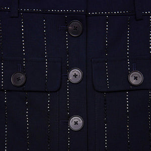 SELF PORTRAIT SS25 VIP PRICE Navy Rhinestone Pinstripe Midi Skirt