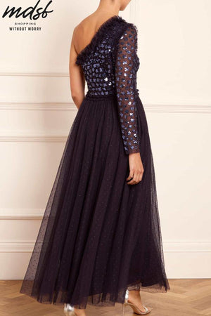 Needle & Thread SUMMER SALE Glisten Bodice One-Shoulder Ankle Gown - blue