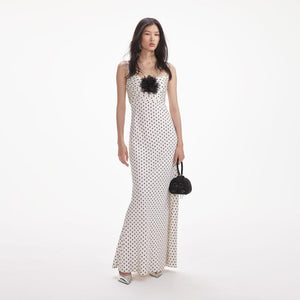 SELF PORTRAIT SS24 Cream Polka Dot Satin Maxi Dress