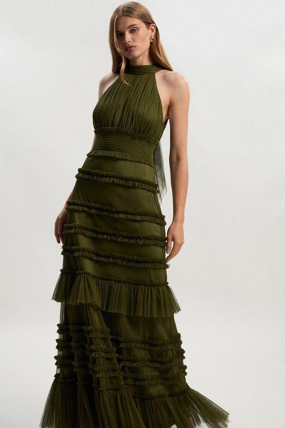 Karen Millen UK SALE Tulle Layered Halter Neck Maxi Dress