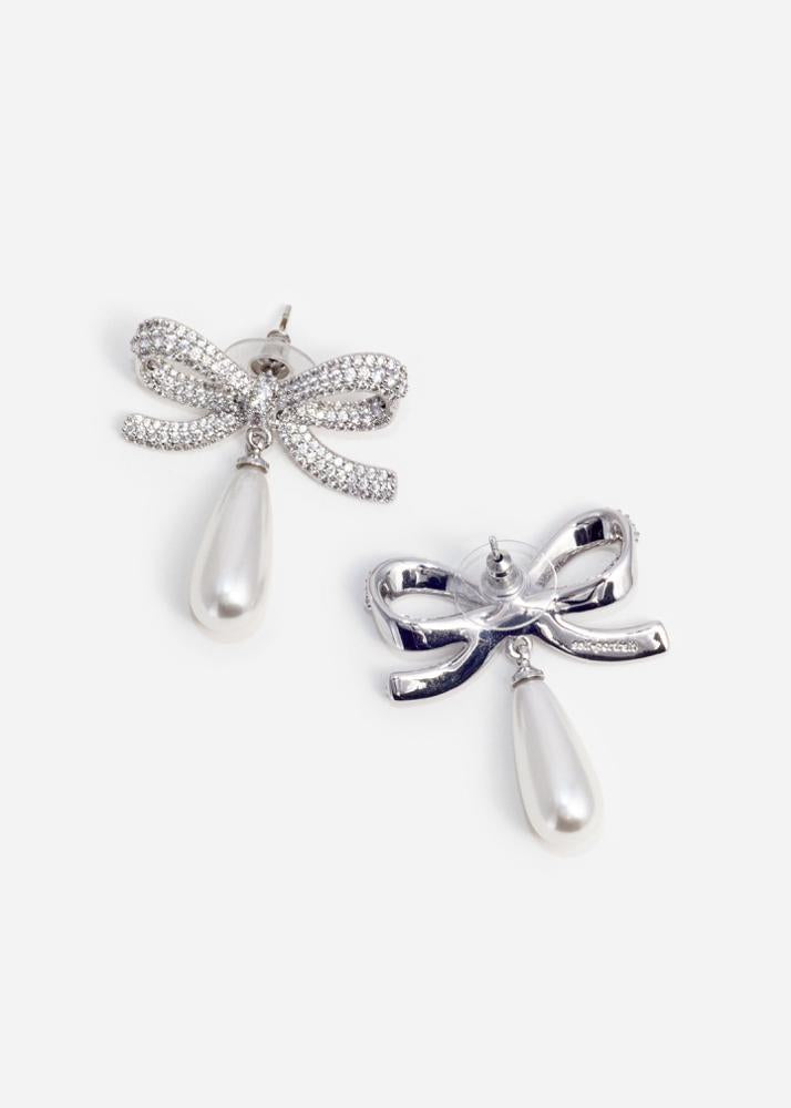 SP VIP PRICE Crystal Bow Pearl Droplet Earrings