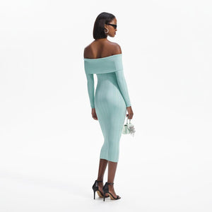 SELF PORTRAIT BLACK FRIDAY SALE Mint Off Shoulder Knit Midi Dress