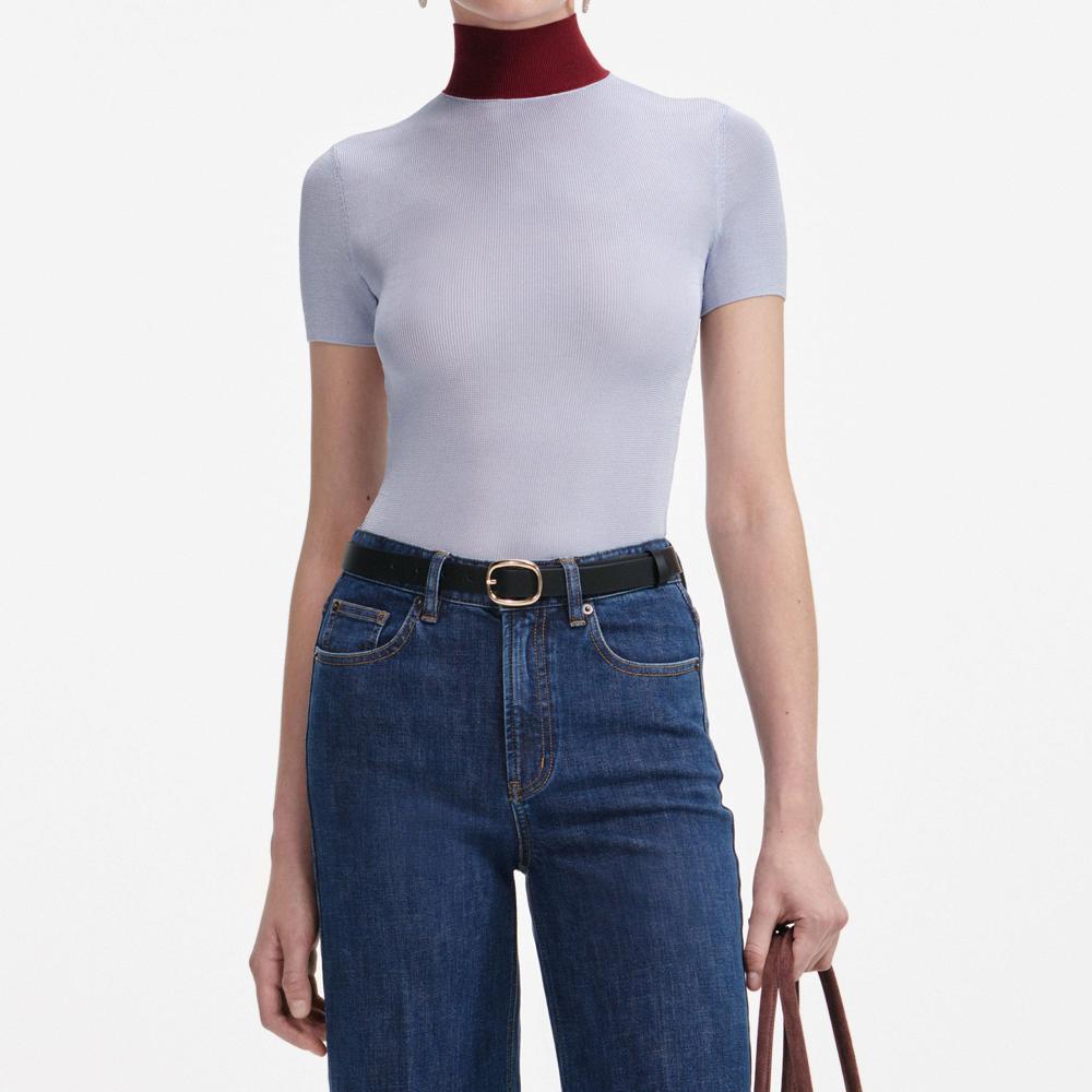 SP VIP PRICE Blue Viscose Knit Short Sleeve Top