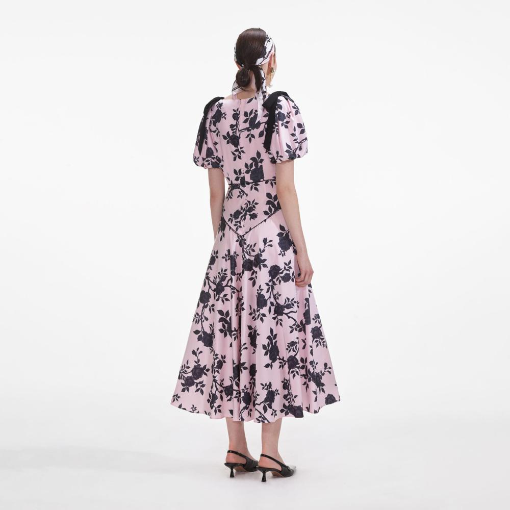 SP VIP PRICE Pink Satin Floral Midi Dress