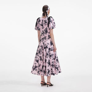 SP VIP PRICE Pink Satin Floral Midi Dress