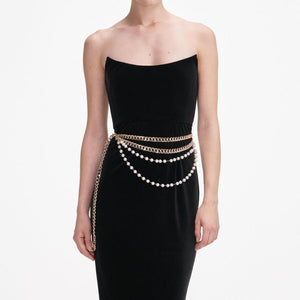 SP VIP PRICE Black Velvet Chain Belt Maxi Dress