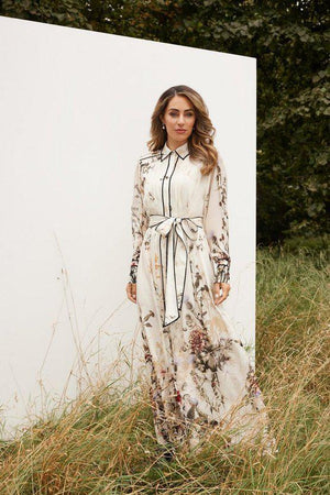 Karen Millen UK SALE Lydia Millen Viscose Floral Border Woven Shirt Midi Dress