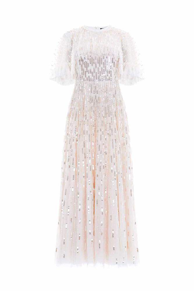 Needle & Thread CYBER SALE Sequin Dash Cape Ankle Gown - champagne