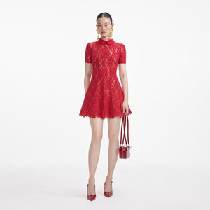 SELF PORTRAIT SS24 Red Sequin Lace Mini Dress