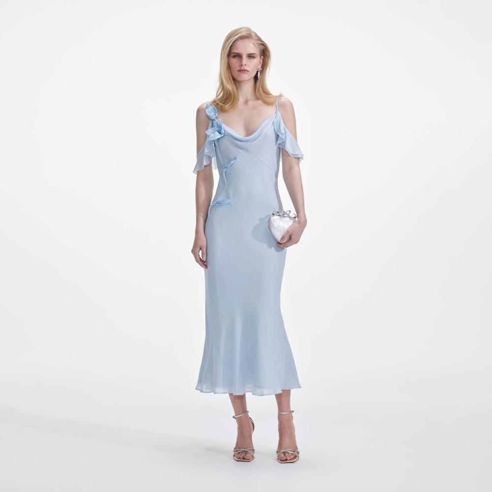 SP VIP PRICE Blue Georgette Flower Midi Dress