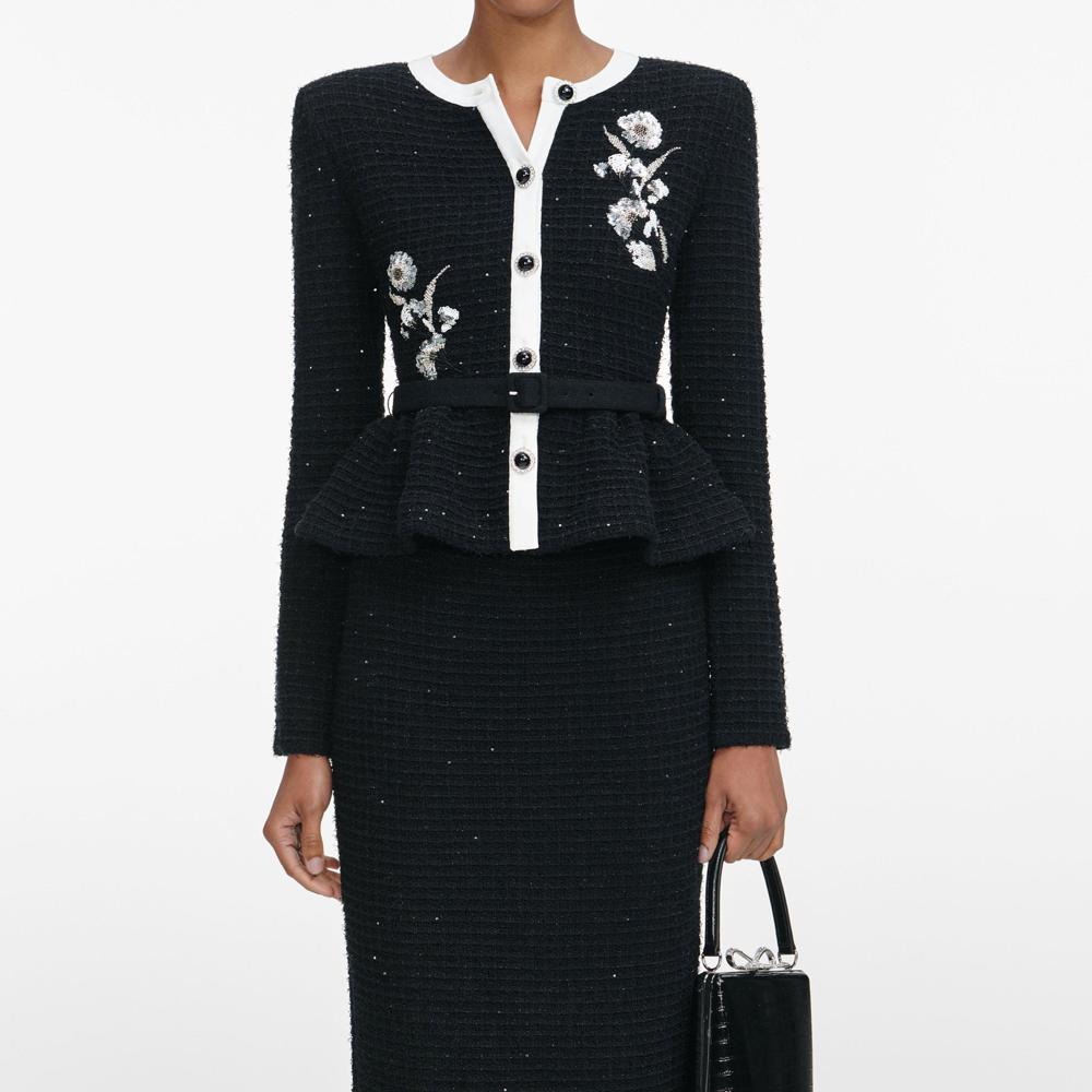 SP VIP PRICE Black Floral Textured Knit Midi Dress