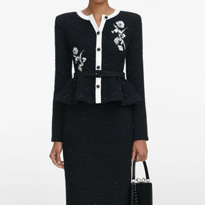 SP VIP PRICE Black Floral Textured Knit Midi Dress
