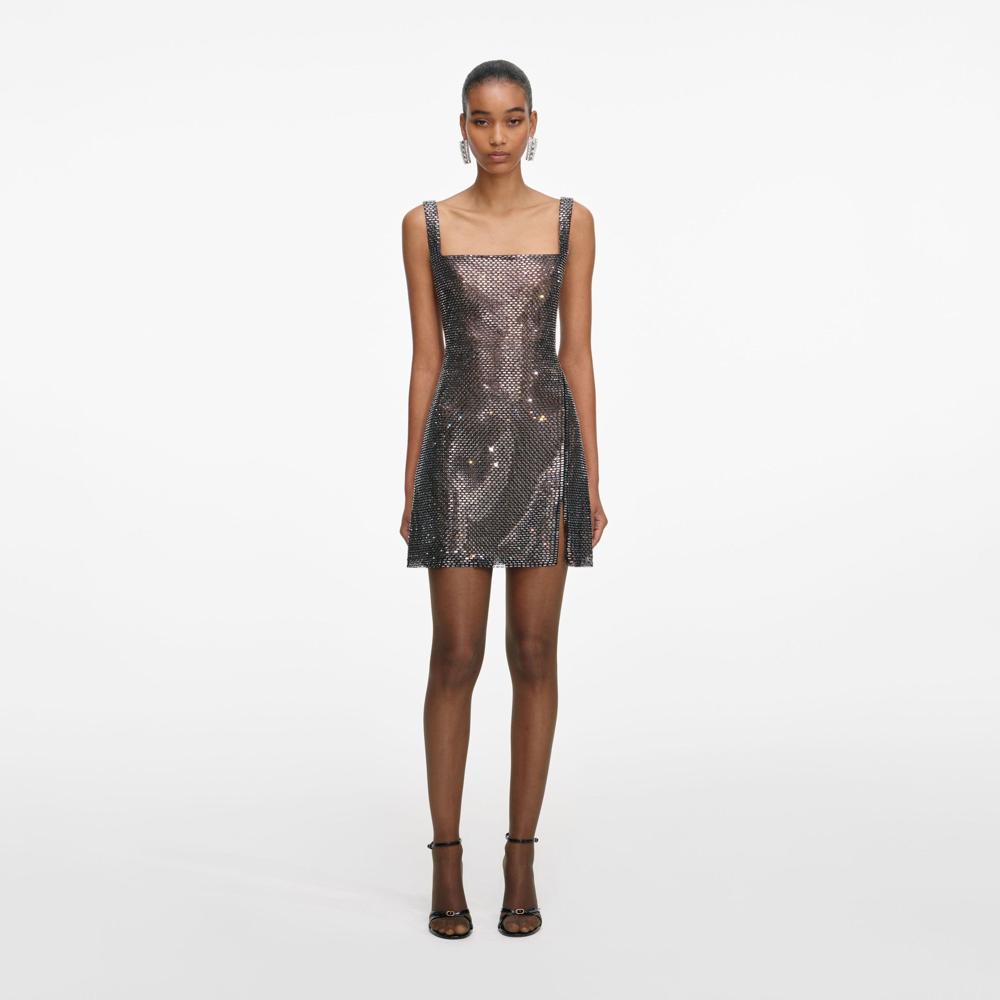 SP VIP PRICE Gunmetal Rhinestone Mesh Mini Dress