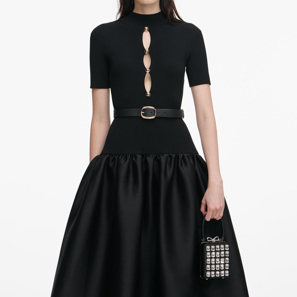 SP VIP PRICE Black Knit Taffeta Midi Dress