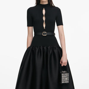 SP VIP PRICE Black Knit Taffeta Midi Dress