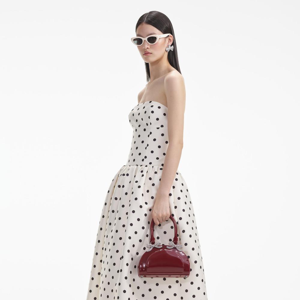 SELF PORTRAIT SS24 Cream Polka Dot Taffeta Midi Dress