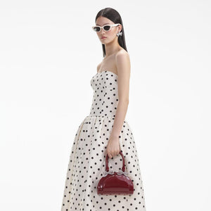 SELF PORTRAIT SS24 Cream Polka Dot Taffeta Midi Dress