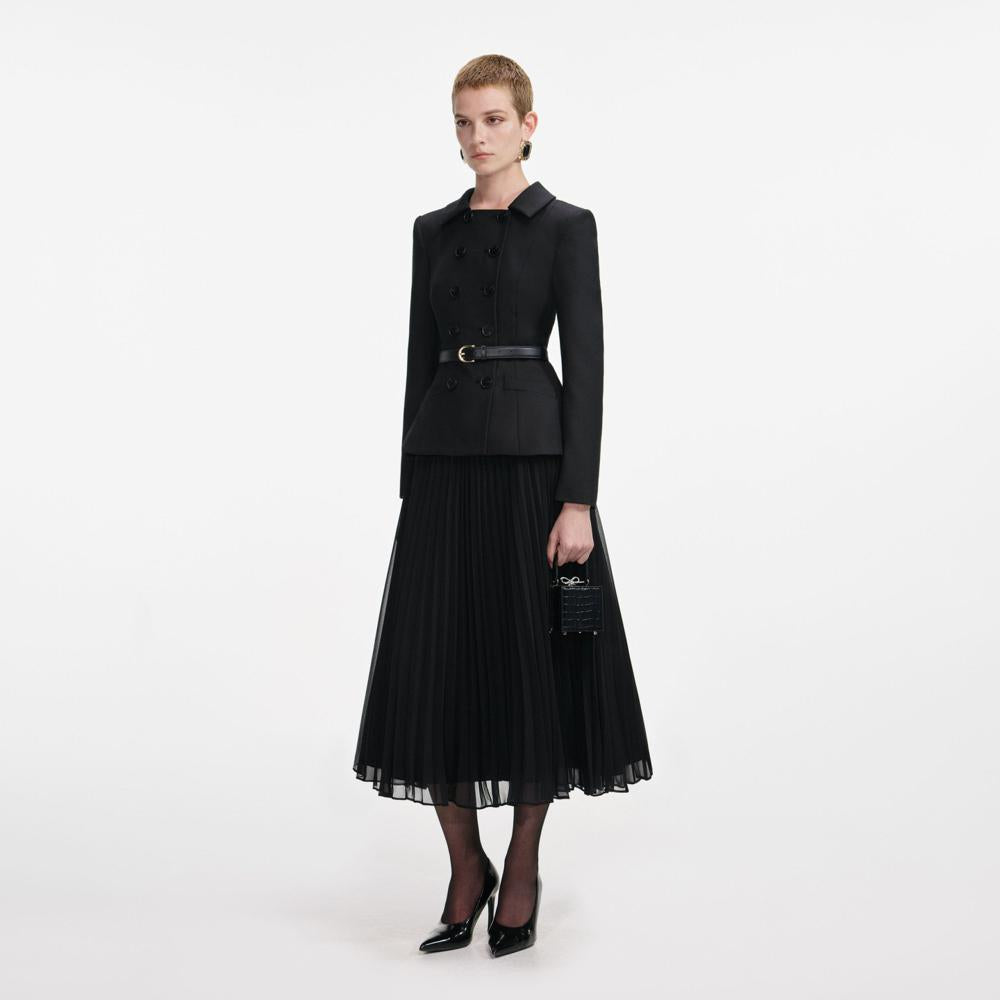 SP VIP PRICE Black Wool Crepe Midi Dress