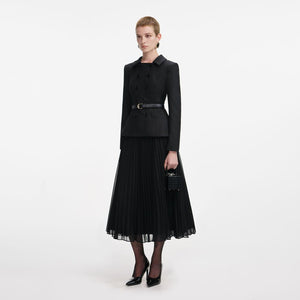 SP VIP PRICE Black Wool Crepe Midi Dress