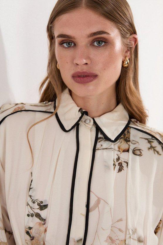 Karen Millen UK SALE Lydia Millen Viscose Floral Border Woven Shirt Midi Dress