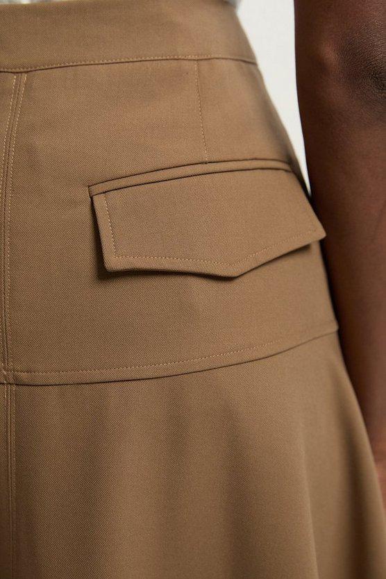 Karen Millen UK SALE Viscose Blend Tailored Full skirt - camel