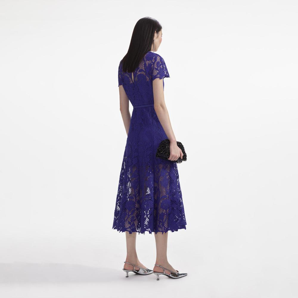 SELF PORTRAIT SS24 Cobalt Lace Midi Dress