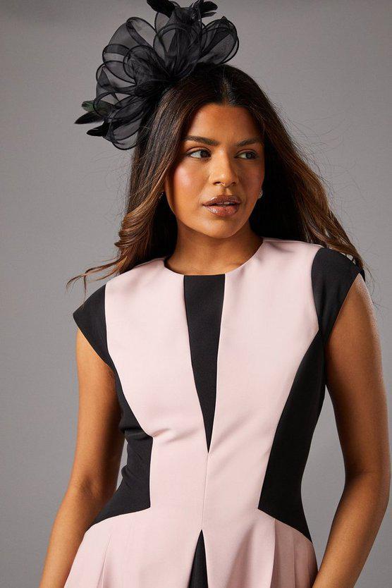 Karen Millen UK SALE Petite Crepe colour Block Midi Dress - blush
