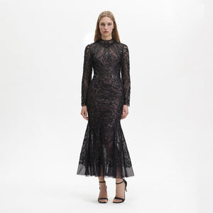 SELF PORTRAIT BLACK FRIDAY SALE Black Paisley Sequin Midi Dress