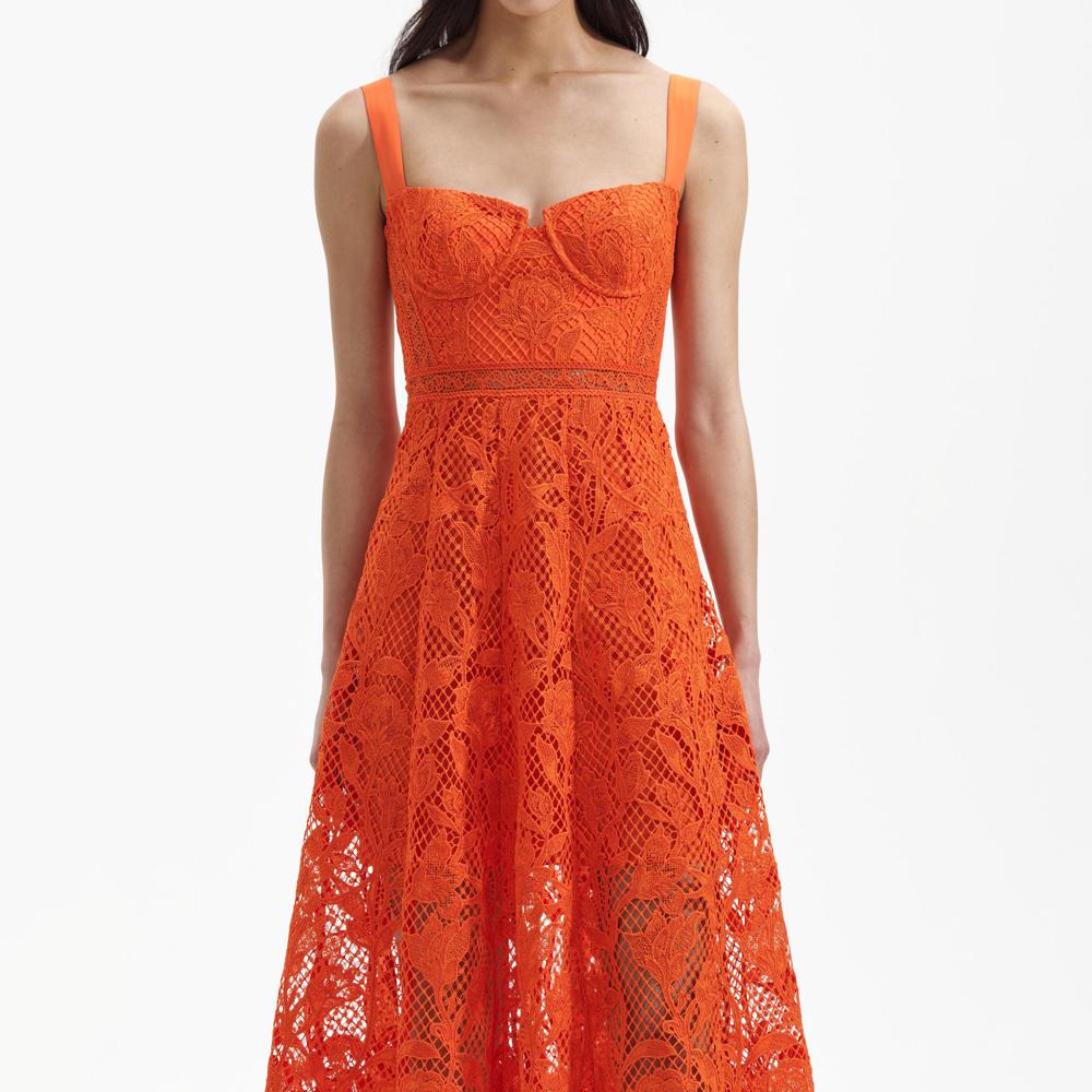 SELF PORTRAIT BLACK FRIDAY SALE Orange Lace Midi Dress