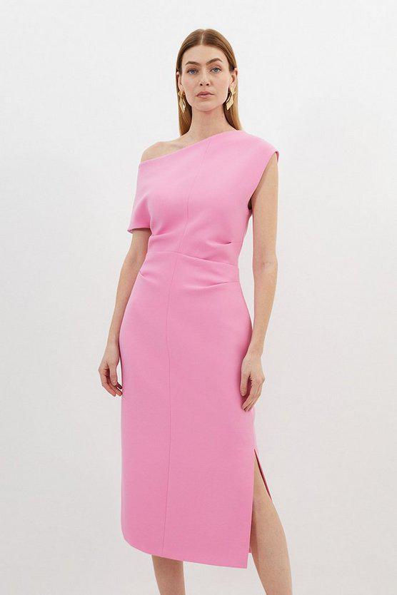 Karen Millen UK SALE Compact Stretch Drop Shoulder Tailored Midi Dress - pink