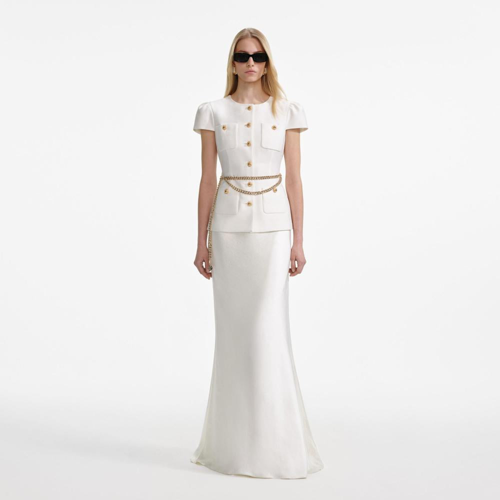 SP VIP PRICE Cream Taffeta Chain Belt Maxi Dress