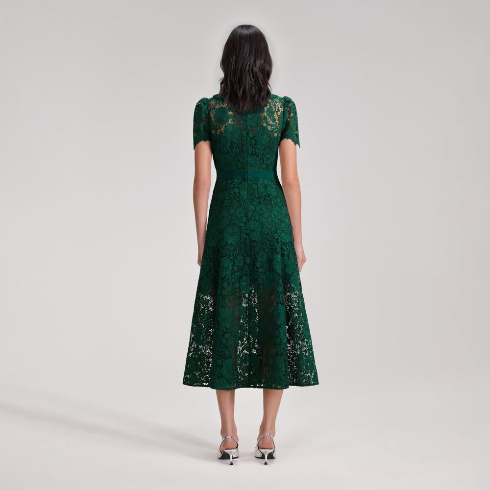 SELF PORTRAIT BLACK FRIDAY SALE Green Cord Lace Midi Dress