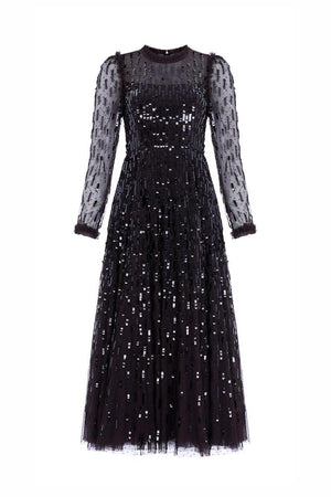 Needle & Thread CYBER SALE Sequin Dash Long Sleeve Gown - black