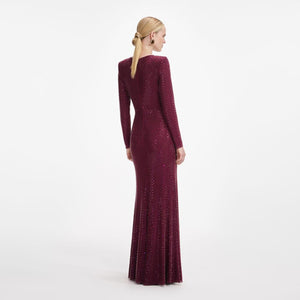 SP VIP PRICE Burgundy Rhinestone Keyhole Maxi Dress