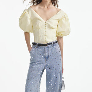 SELF PORTRAIT SS24 Yellow Jacquard Top