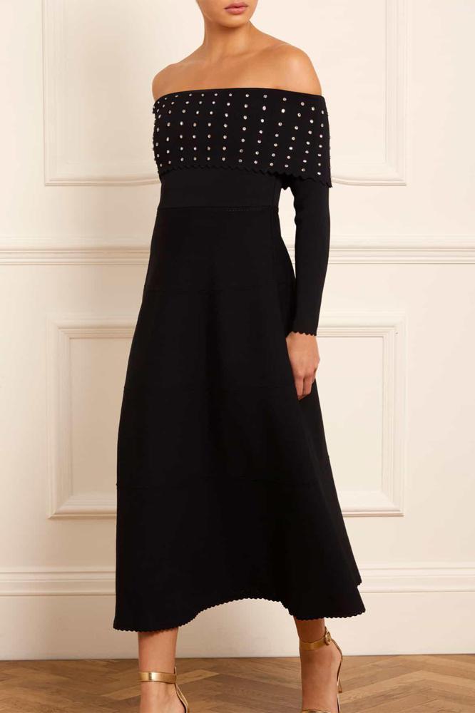 Needle & Thread CYBER SALE Embellished Bardot Knit Gown - black